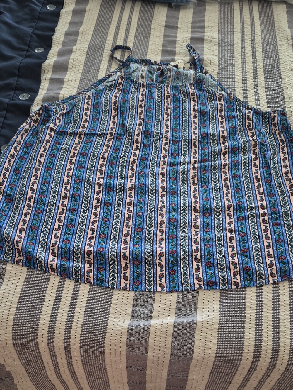 Mystree Blue and White Striped Floral Halter Camisole